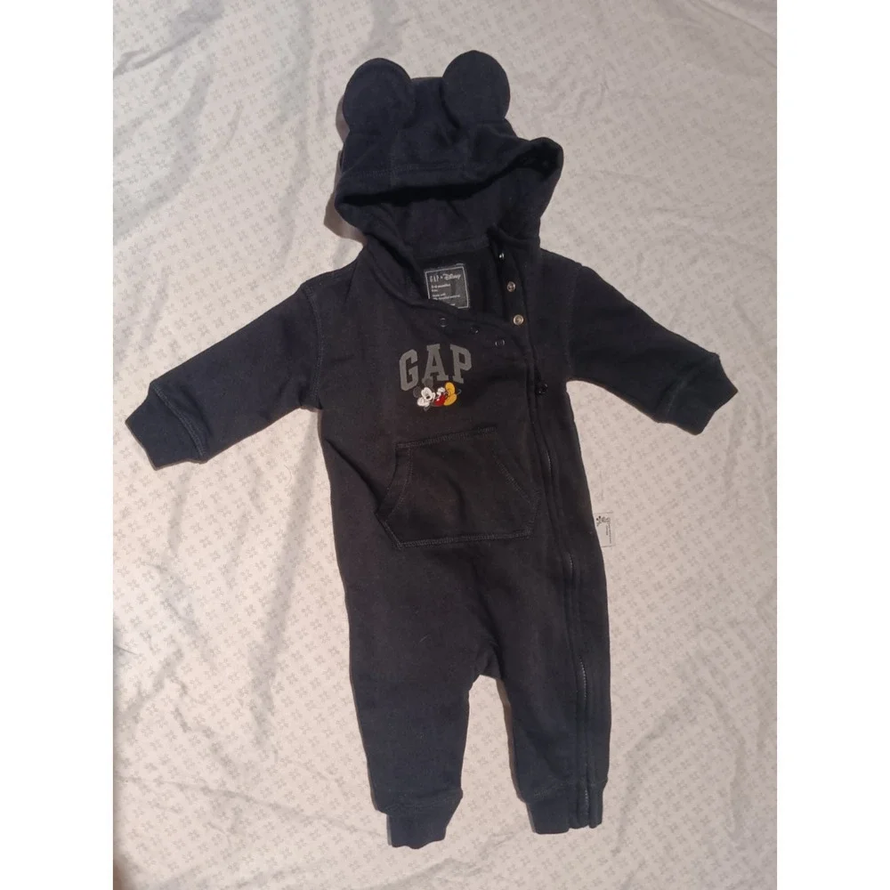Infant Baby Gap Unisex Mickey Mouse Romper Outfit 3‑6 Months Hood w/ Ears Disney